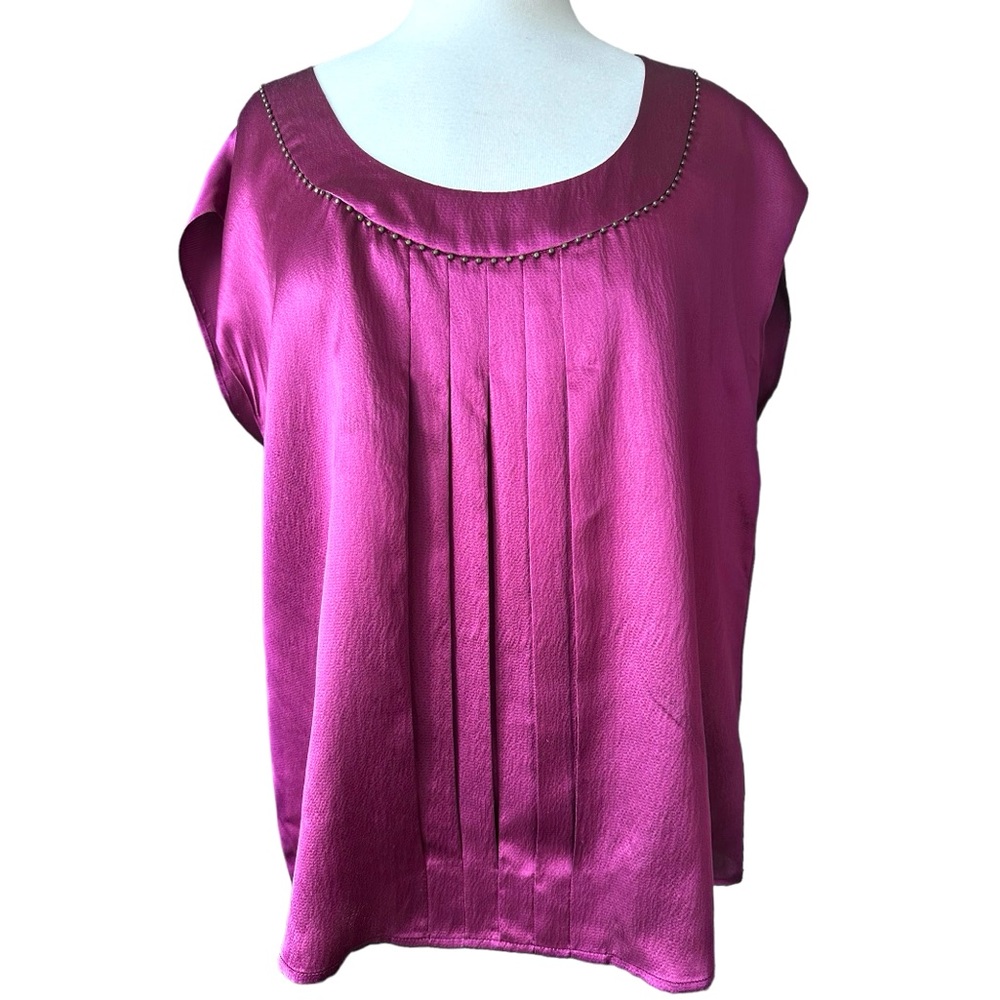 TALBOTS 100% Women’s Silk Purple Short Sleeve Blouse Size 14
